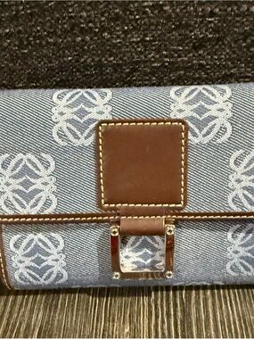 Loewe denim and anagram Wallet with Brown Leather Trim